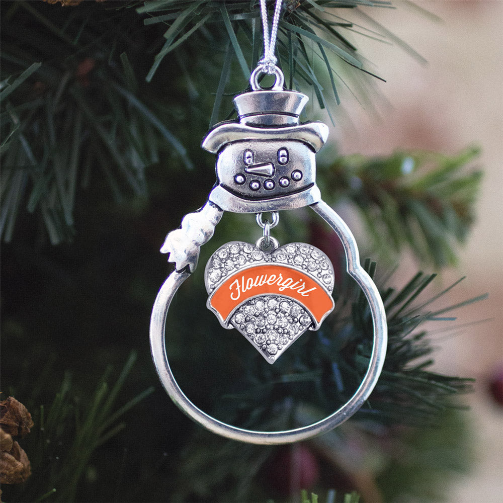 Orange Flower Girl Pave Heart Charm Christmas / Holiday Ornament