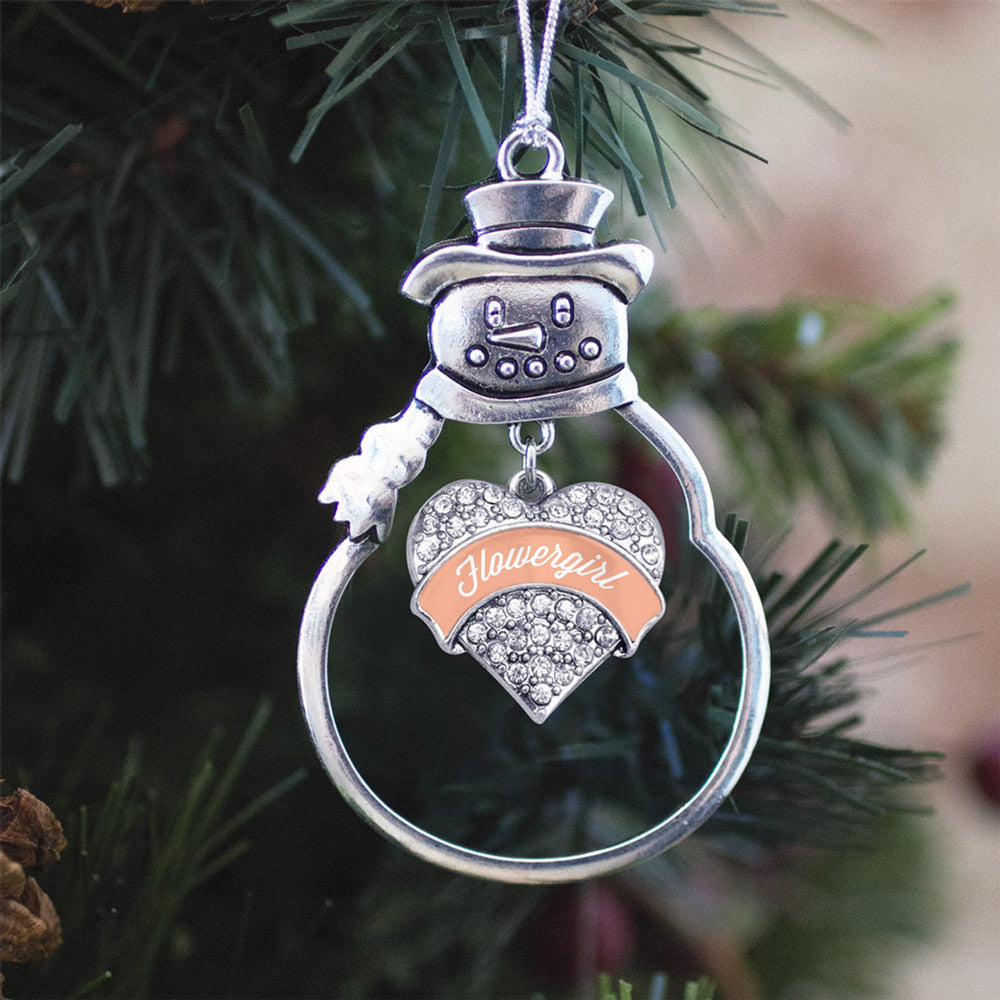 Peach Flower Girl Pave Heart Charm Christmas / Holiday Ornament