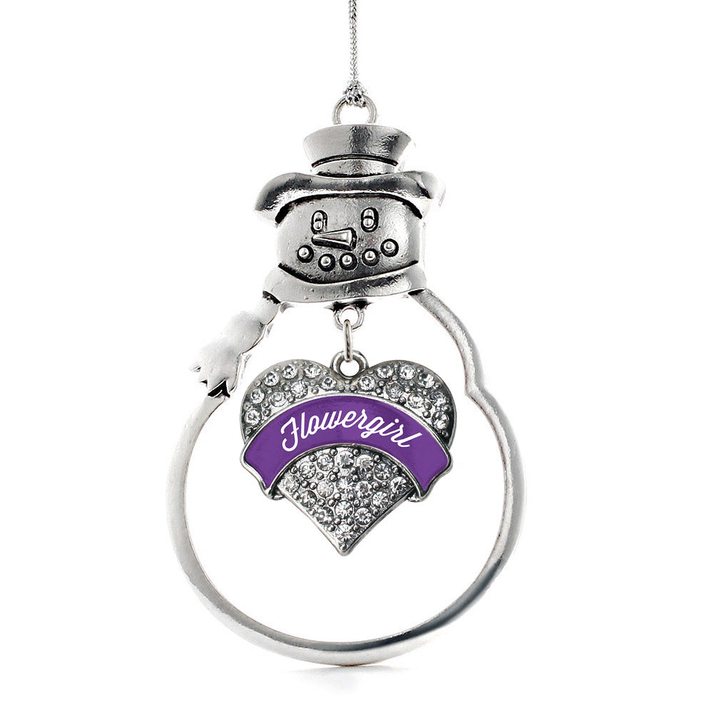 Purple Flower Girl Pave Heart Charm Christmas / Holiday Ornament