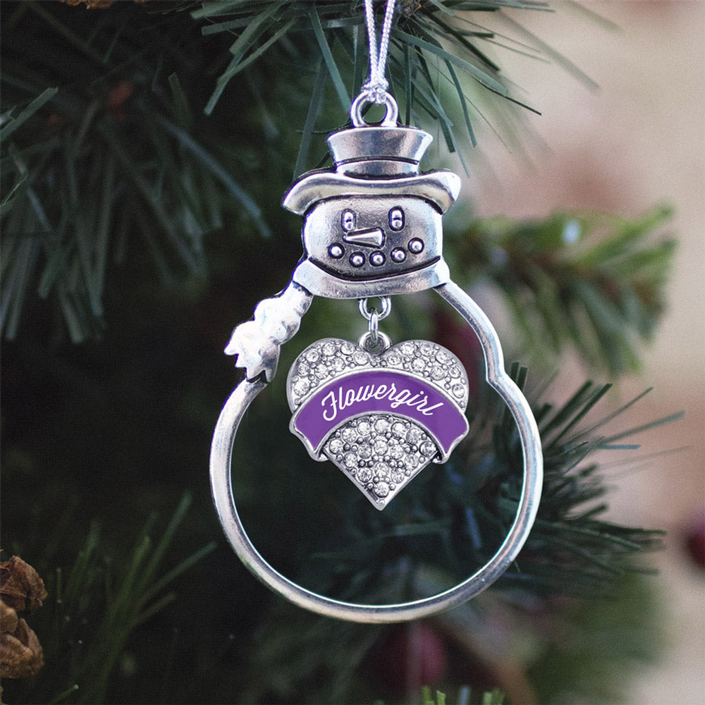 Purple Flower Girl Pave Heart Charm Christmas / Holiday Ornament