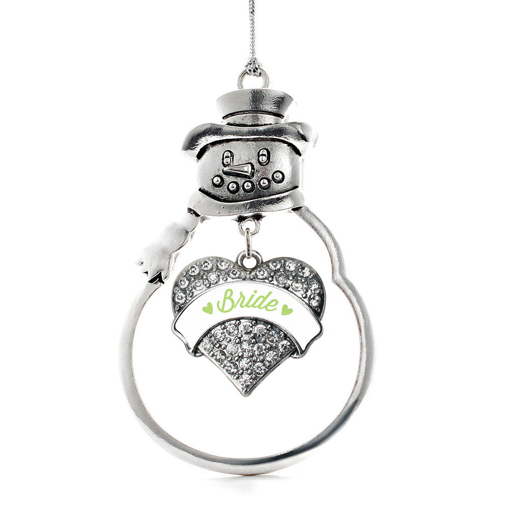 Sage Green Bride Pave Heart Charm Christmas / Holiday Ornament