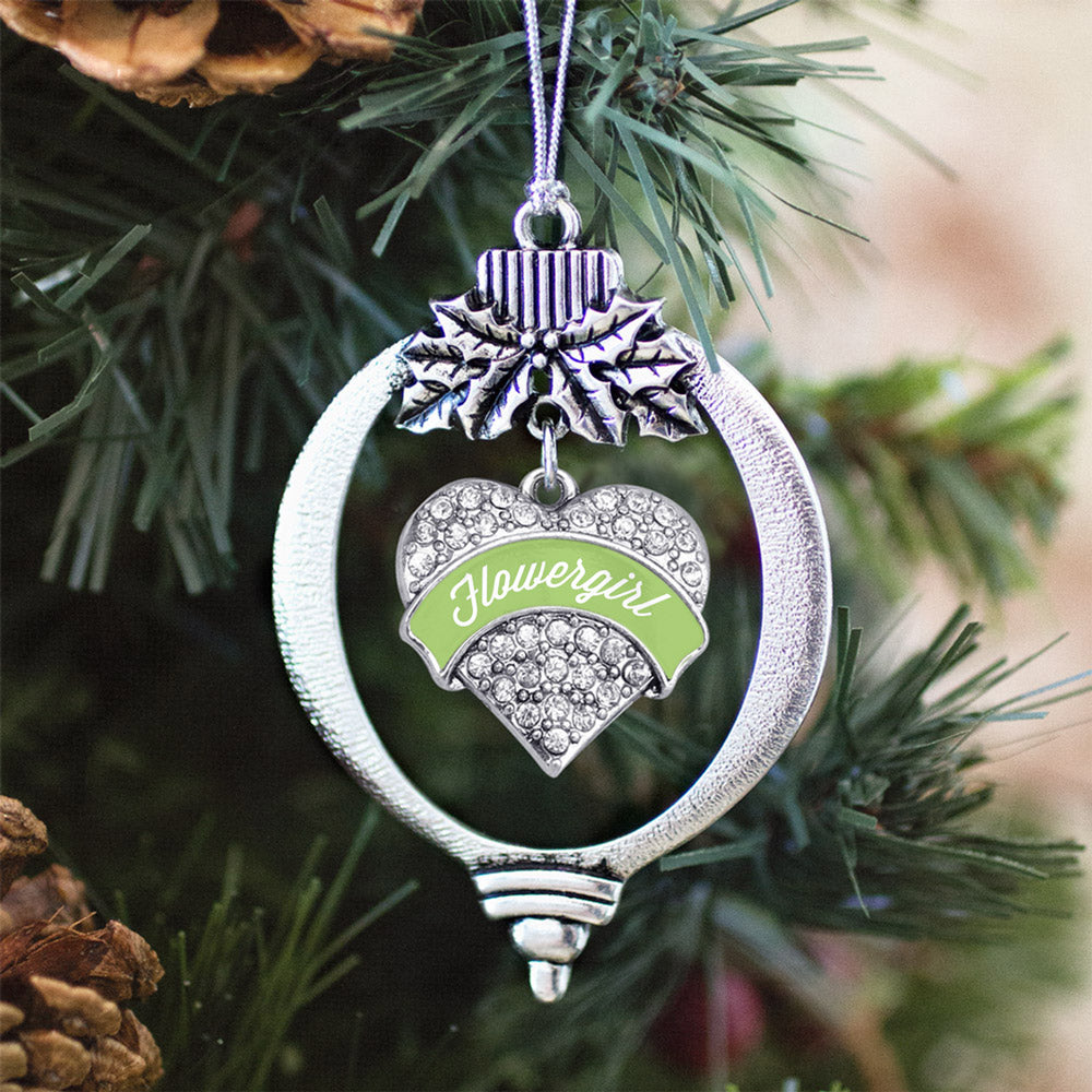 Sage Green Flower Girl Pave Heart Charm Christmas / Holiday Ornament