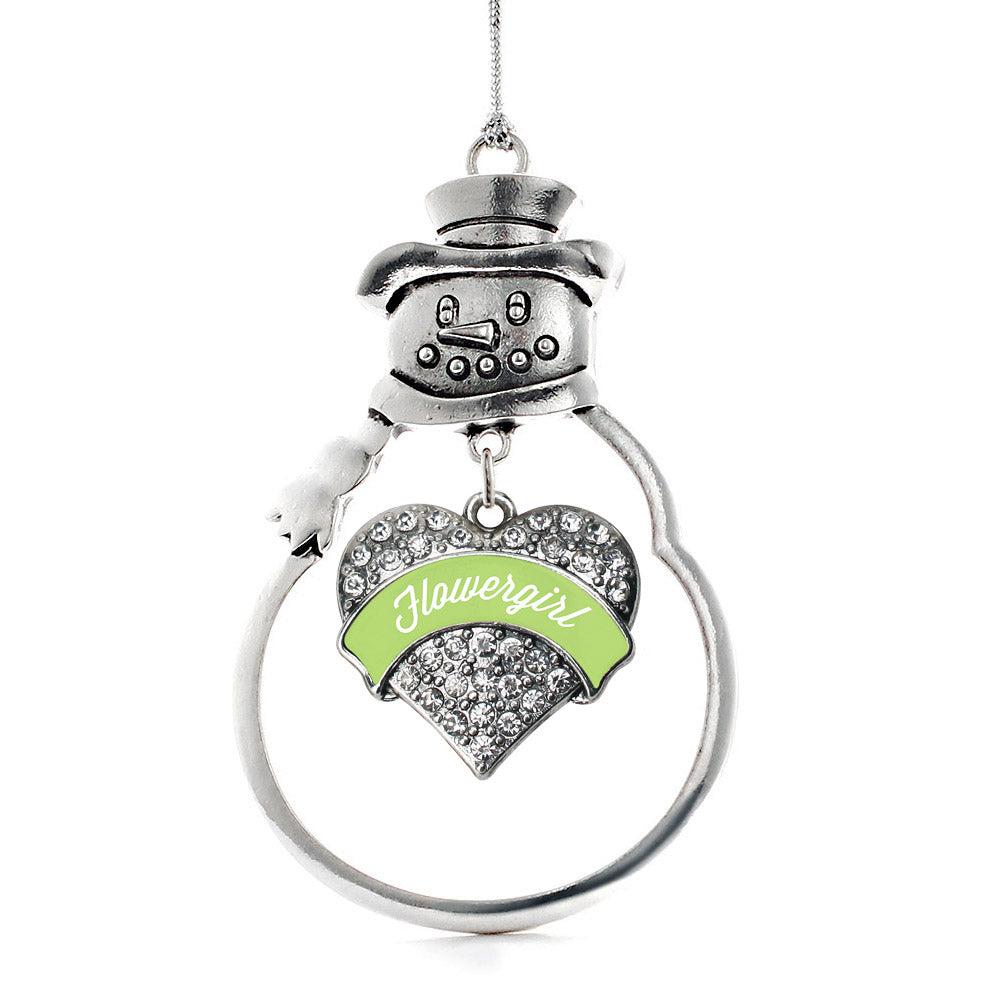Sage Green Flower Girl Pave Heart Charm Christmas / Holiday Ornament