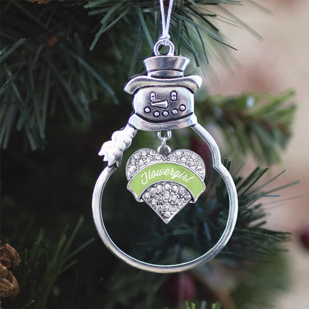 Sage Green Flower Girl Pave Heart Charm Christmas / Holiday Ornament