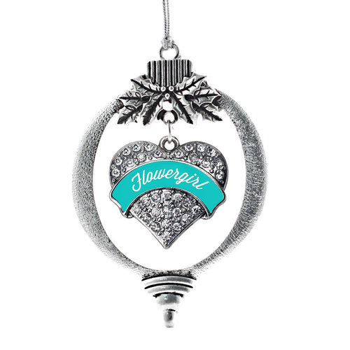 Teal Flower Girl Pave Heart Charm Christmas / Holiday Ornament