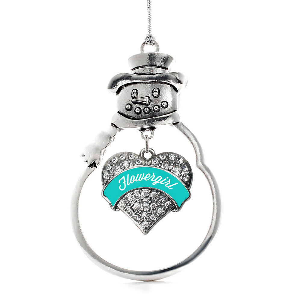 Teal Flower Girl Pave Heart Charm Christmas / Holiday Ornament