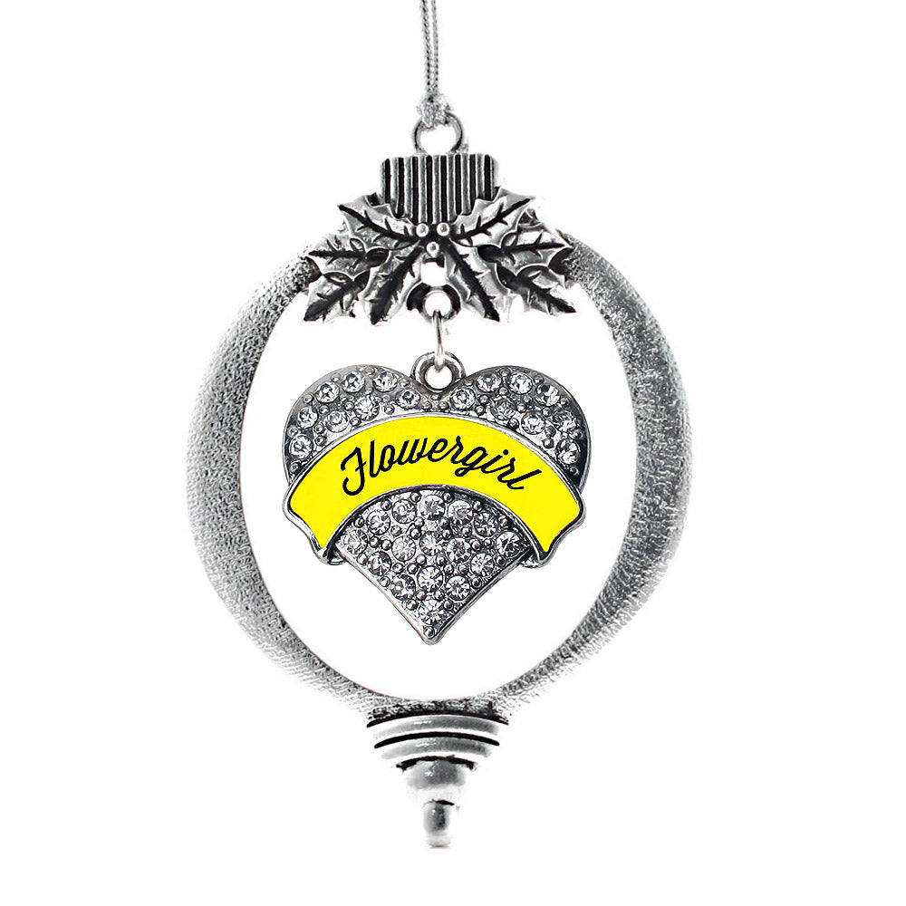 Yellow Flower Girl Pave Heart Charm Christmas / Holiday Ornament