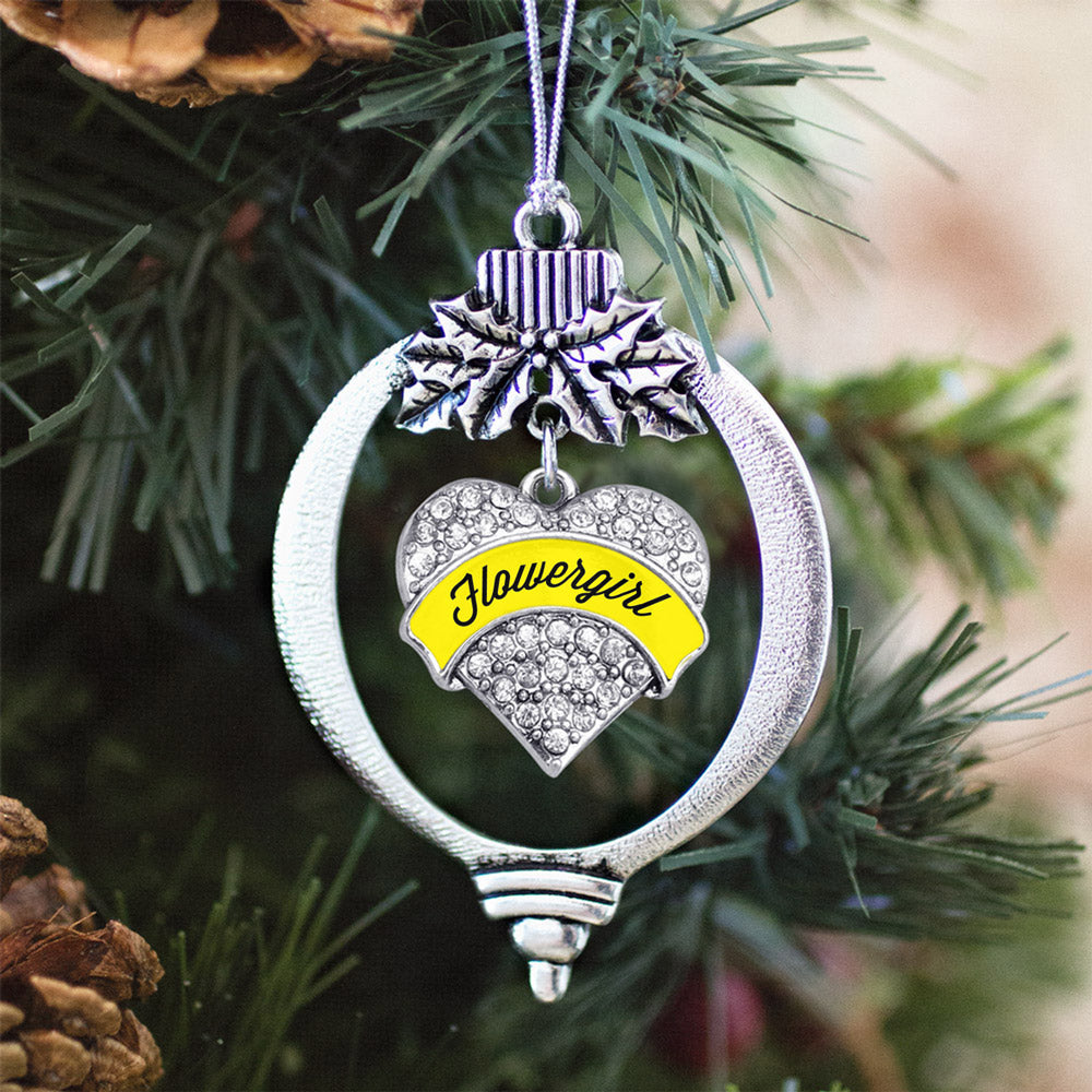 Yellow Flower Girl Pave Heart Charm Christmas / Holiday Ornament
