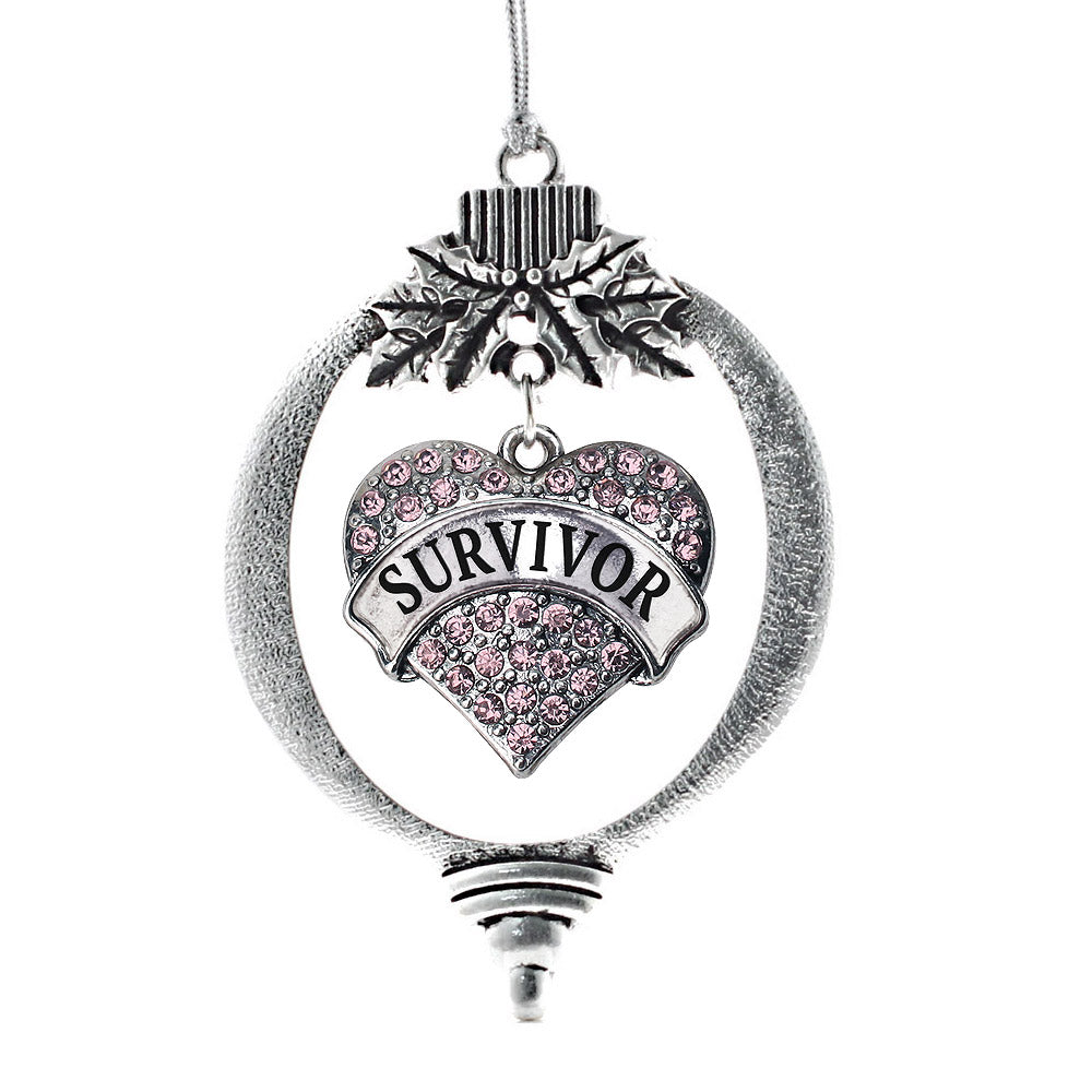 Pink Survivor Pave Heart Charm Christmas / Holiday Ornament