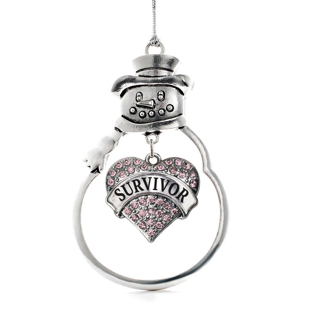 Pink Survivor Pave Heart Charm Christmas / Holiday Ornament