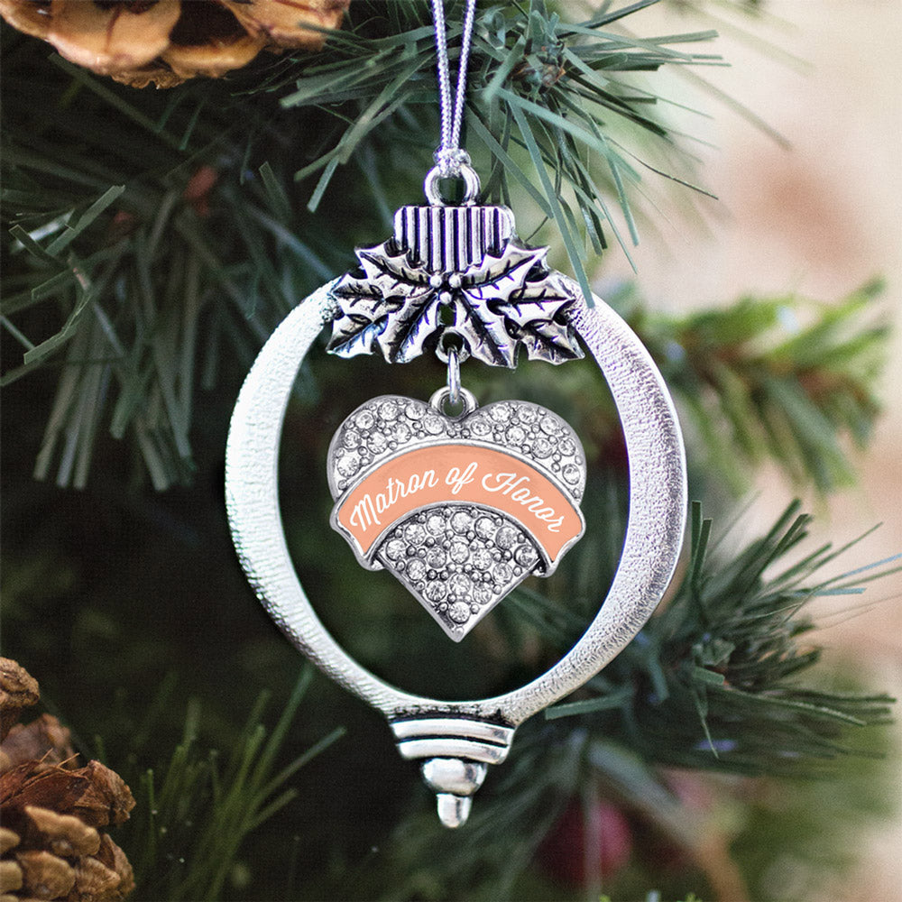 Peach Matron of Honor Pave Heart Charm Christmas / Holiday Ornament