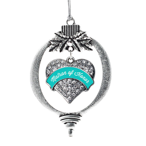 Teal Matron Pave Heart Charm Christmas / Holiday Ornament