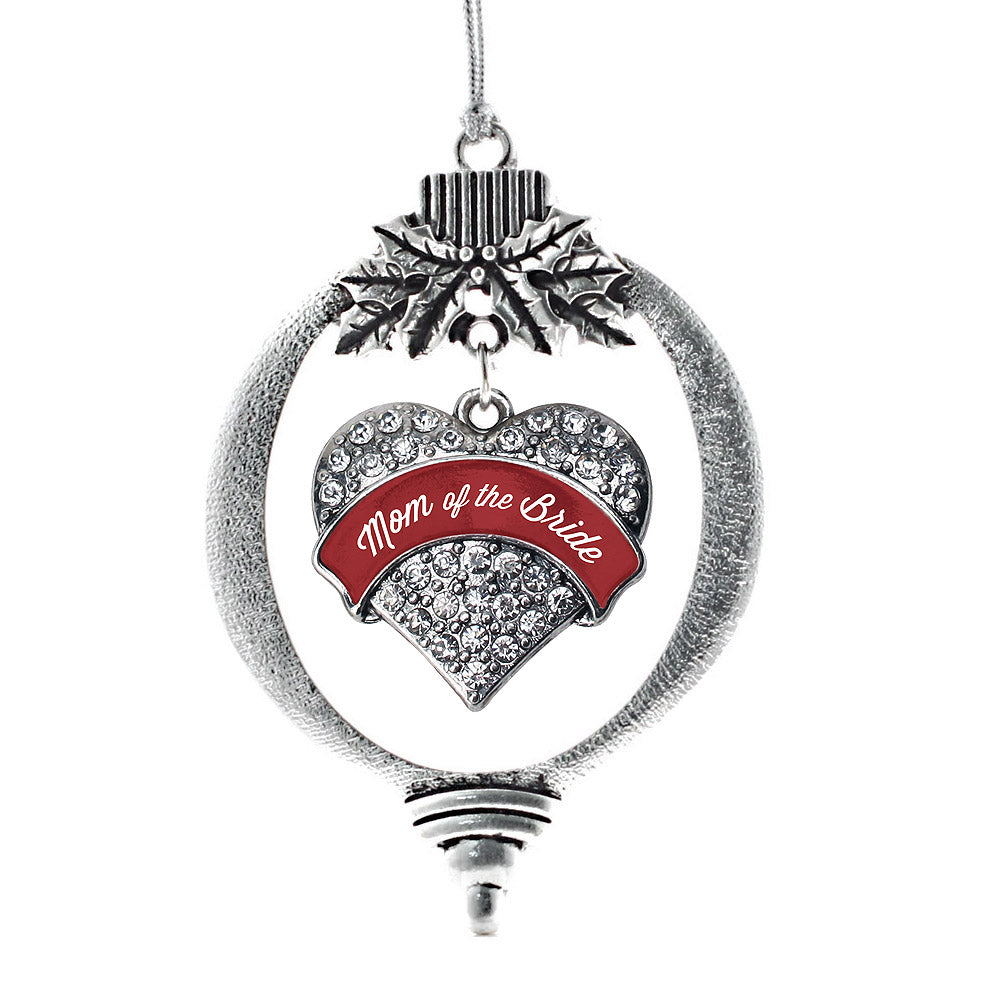 Crimson Red Mom of the Bride Pave Heart Charm Christmas / Holiday Ornament