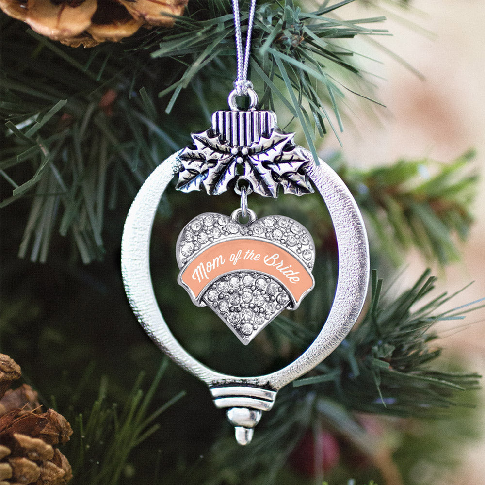 Peach Mom of the Bride Pave Heart Charm Christmas / Holiday Ornament