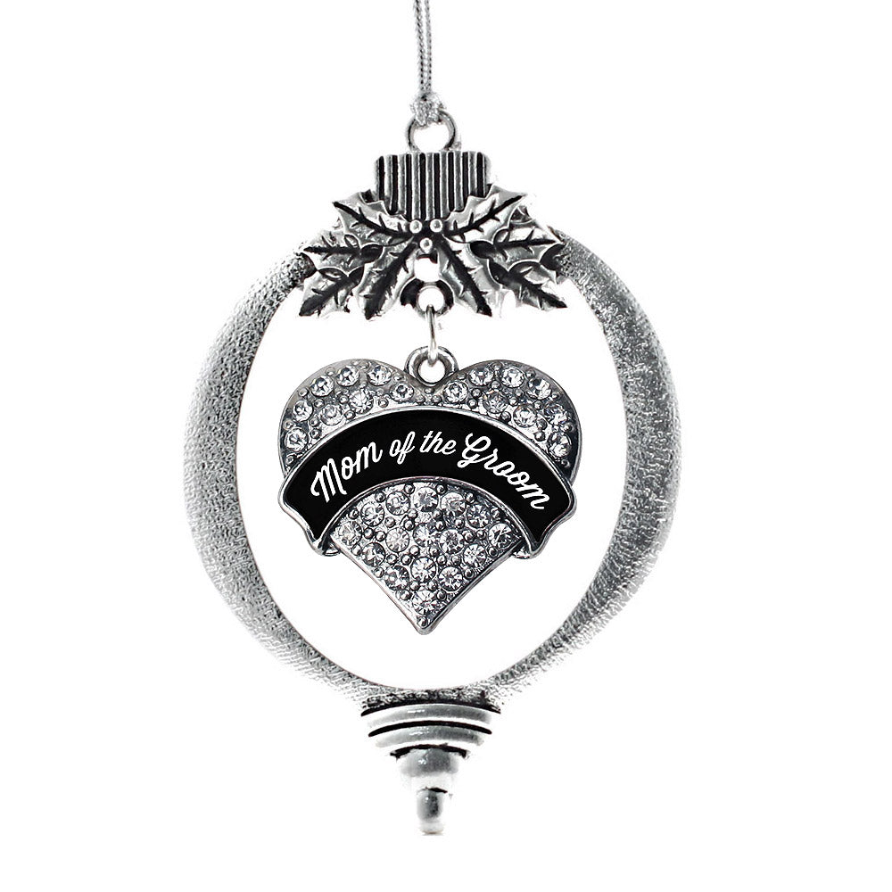 Black and White Mom of the Groom Pave Heart Charm Christmas / Holiday Ornament