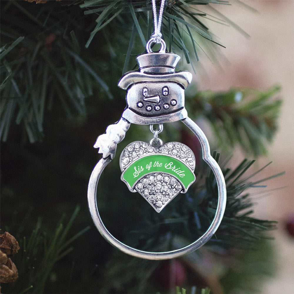 Emerald Green Sis of the Bride Pave Heart Charm Christmas / Holiday Ornament