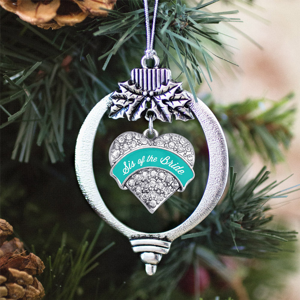 Teal Sis of the Bride Pave Heart Charm Christmas / Holiday Ornament