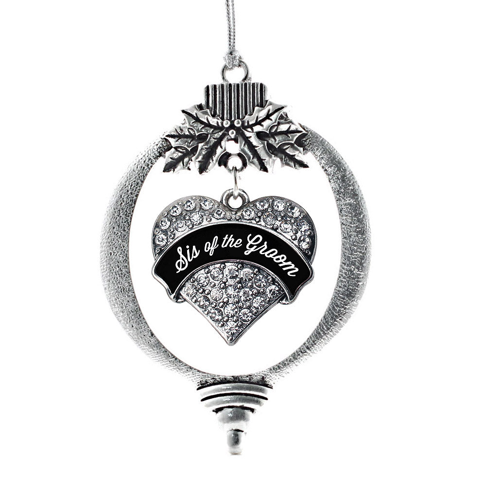 Black and White Sis of the Groom Pave Heart Charm Christmas / Holiday Ornament