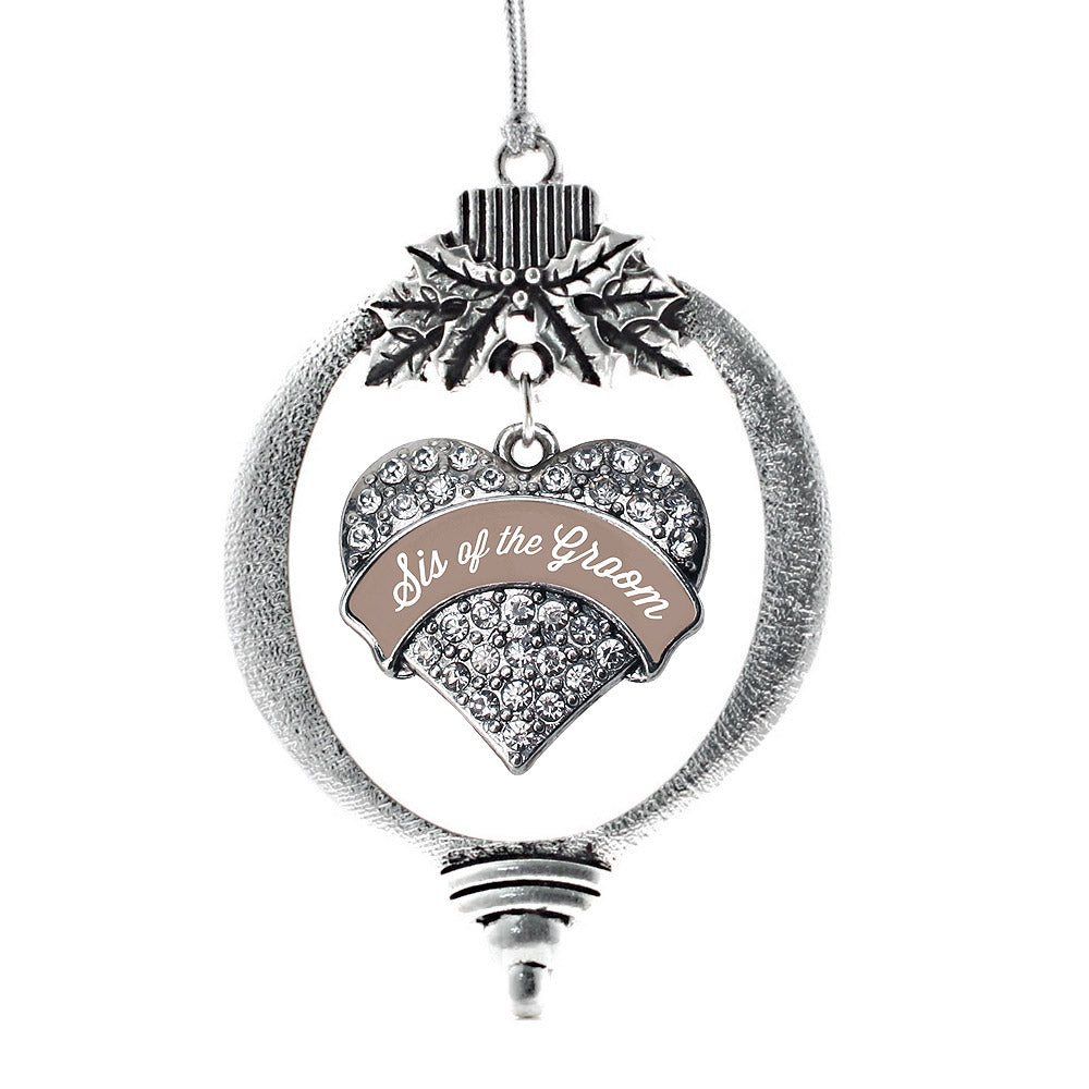 Brown and White Sis of the Groom Pave Heart Charm Christmas / Holiday Ornament