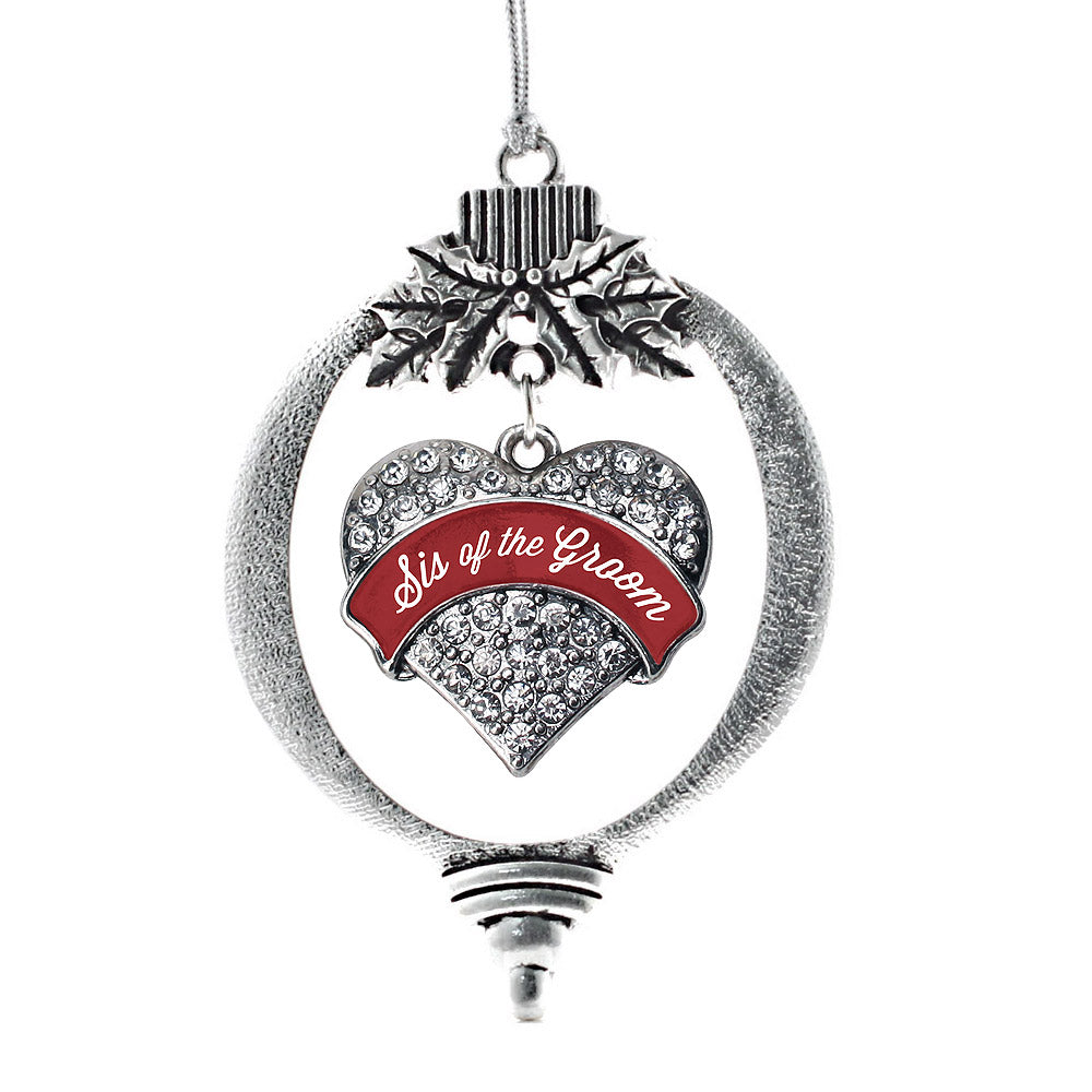 Crimson Red Sis of the Groom Pave Heart Charm Christmas / Holiday Ornament