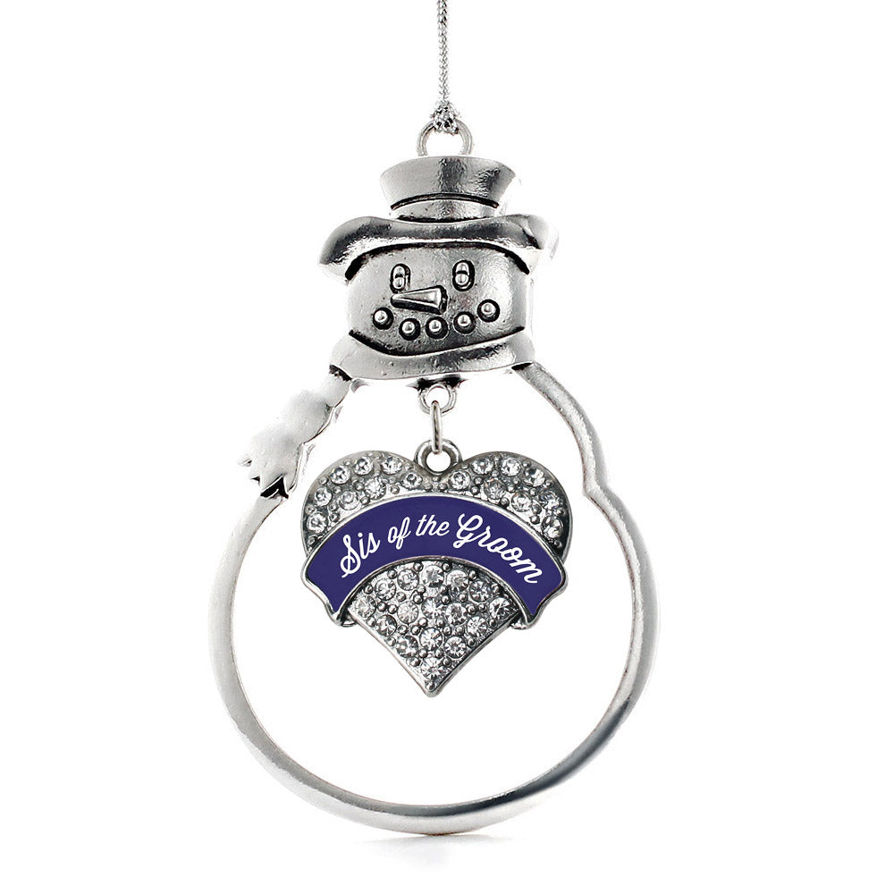 Navy Blue Sis of the Groom Pave Heart Charm Christmas / Holiday Ornament