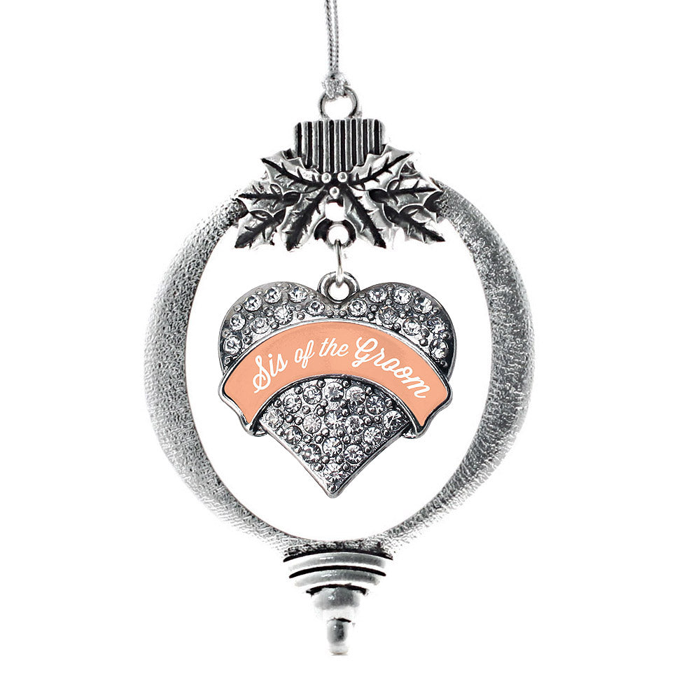 Peach Sis of the Groom Pave Heart Charm Christmas / Holiday Ornament