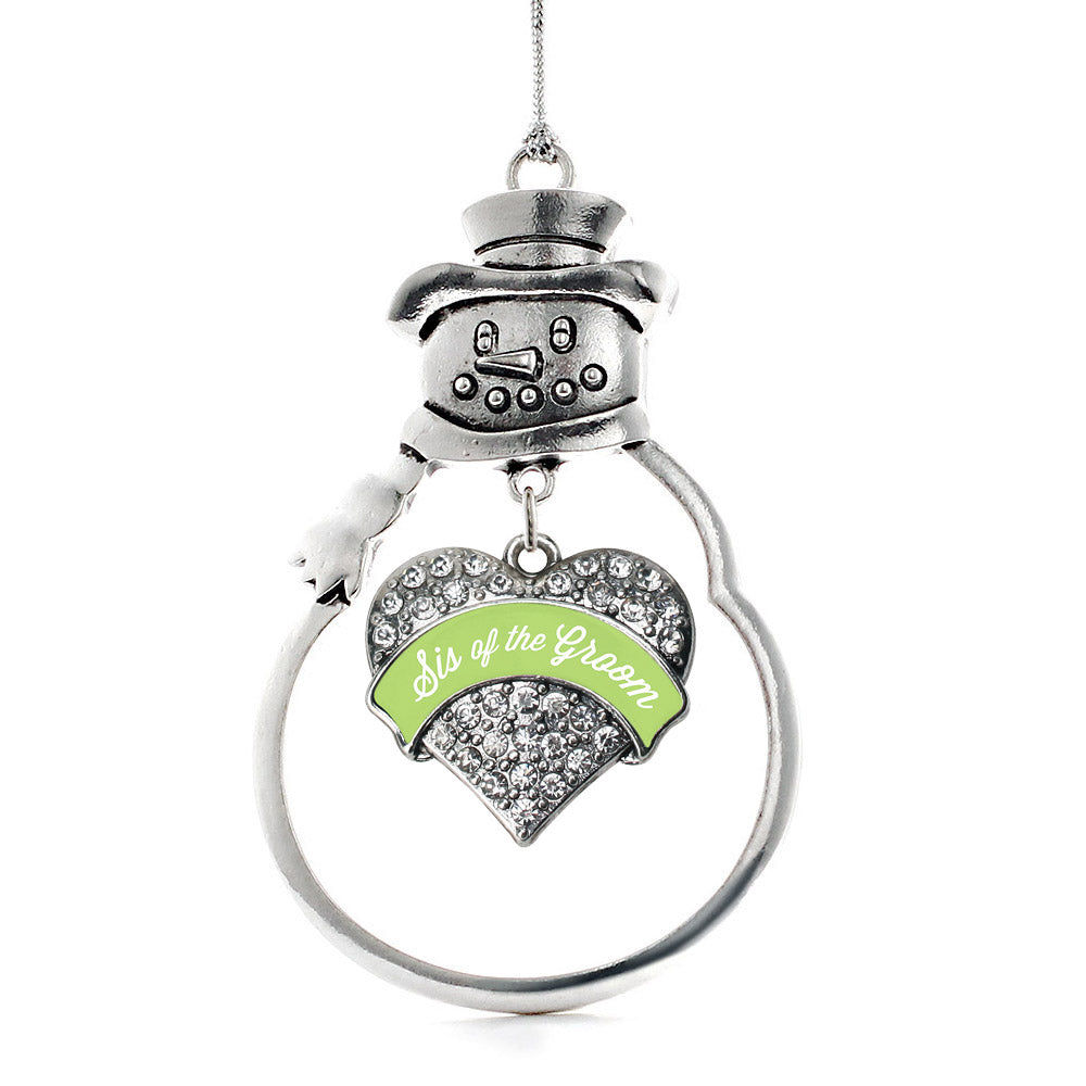Sage Green Sis of the Groom Pave Heart Charm Christmas / Holiday Ornament