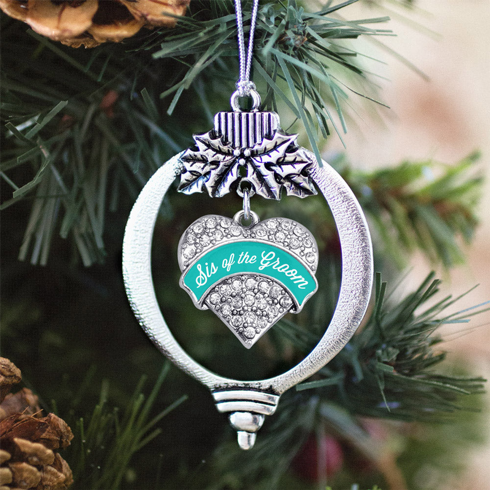 Teal Sis of the Groom Pave Heart Charm Christmas / Holiday Ornament