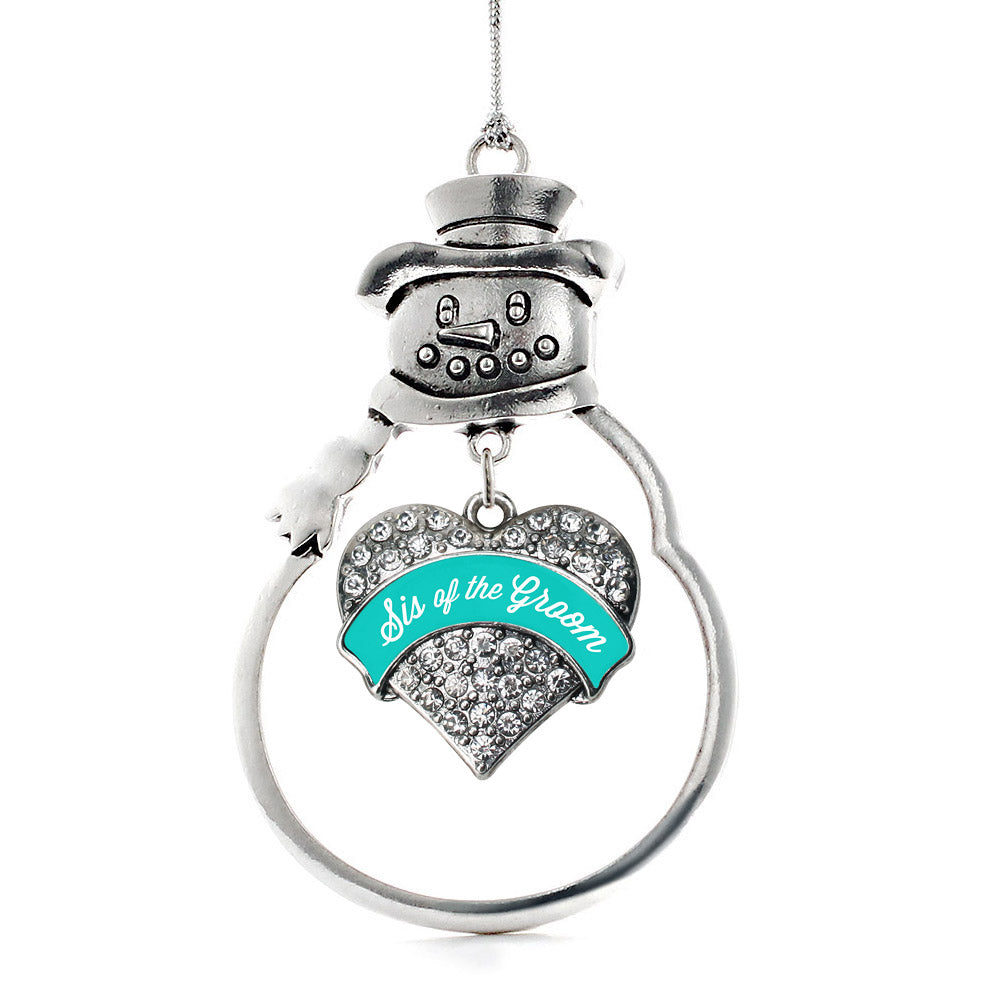 Teal Sis of the Groom Pave Heart Charm Christmas / Holiday Ornament