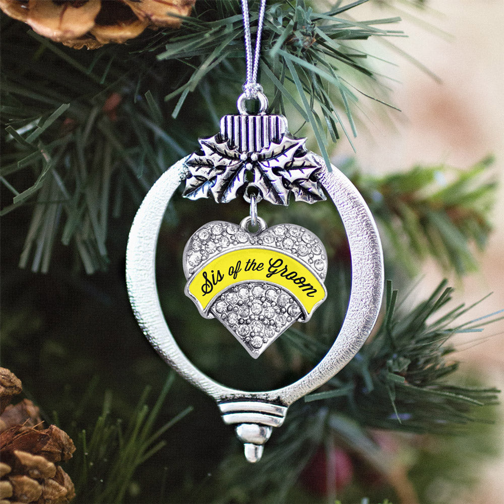 Yellow Sis of the Groom Pave Heart Charm Christmas / Holiday Ornament