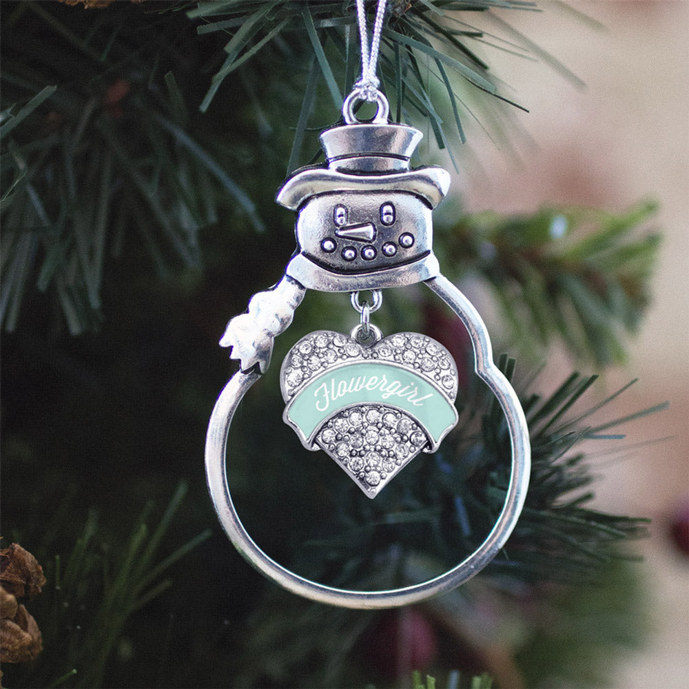Mint Flower Girl Pave Heart Charm Christmas / Holiday Ornament