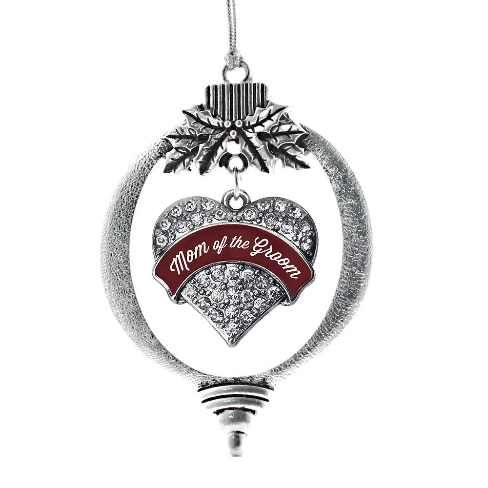 Burgundy Mom of of the Groom Pave Heart Charm Christmas / Holiday Ornament