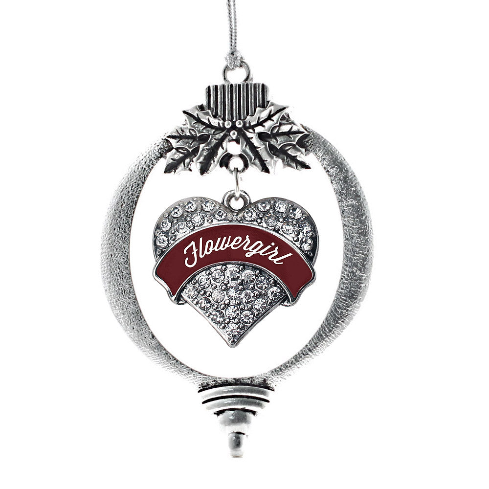 Burgundy Flower Girl Pave Heart Charm Christmas / Holiday Ornament