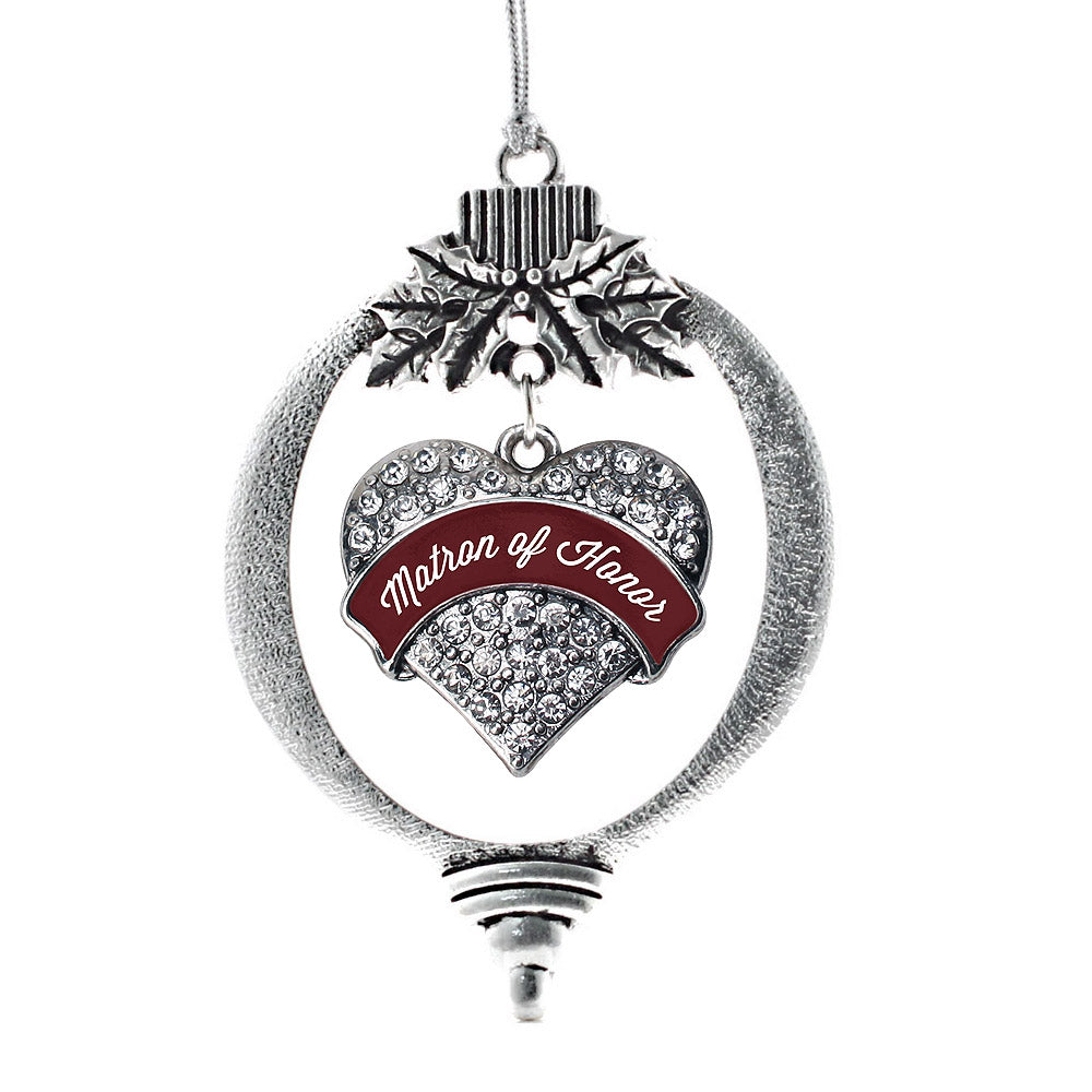 Burgundy Matron of Honor Pave Heart Charm Christmas / Holiday Ornament