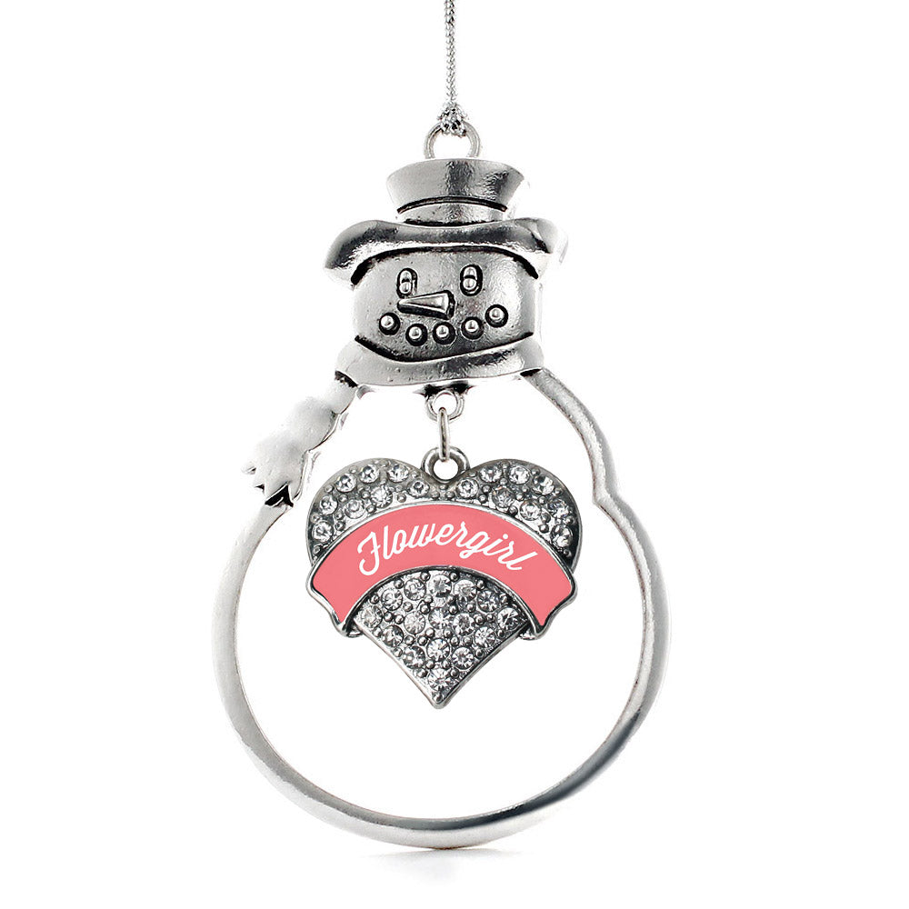 Coral Flower Girl Pave Heart Charm Christmas / Holiday Ornament