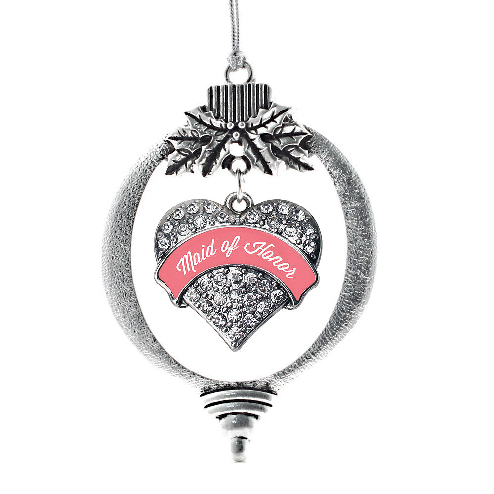 Coral Maid of Honor Pave Heart Charm Christmas / Holiday Ornament