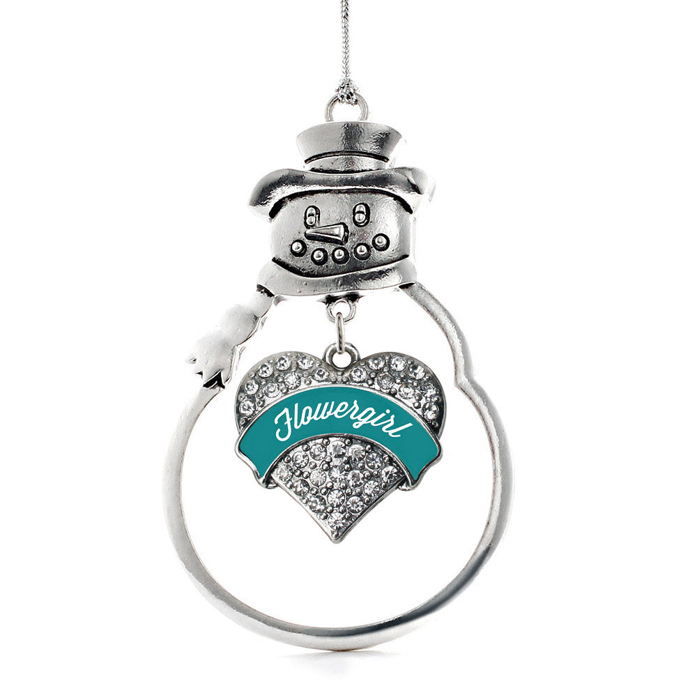 Dark Teal Flower Girl Pave Heart Charm Christmas / Holiday Ornament