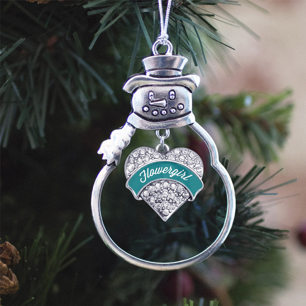 Dark Teal Flower Girl Pave Heart Charm Christmas / Holiday Ornament