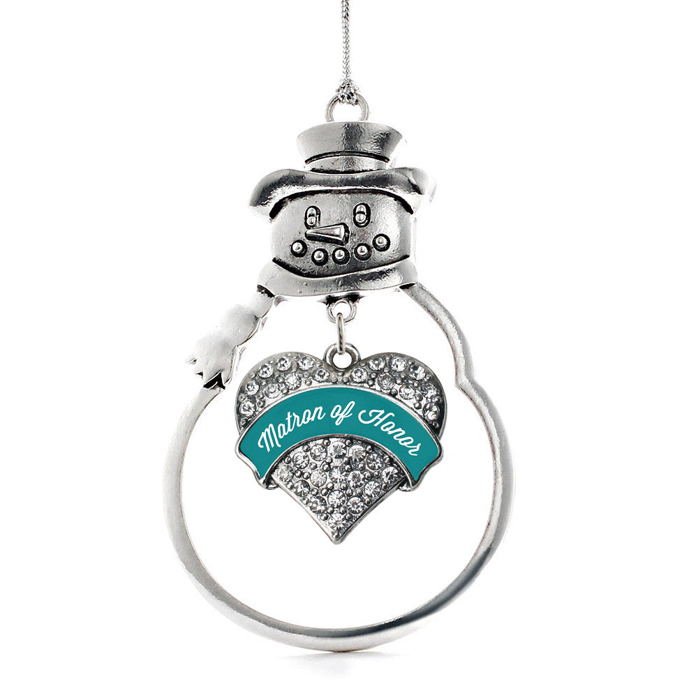 Dark Teal Matron of Honor Pave Heart Charm Christmas / Holiday Ornament