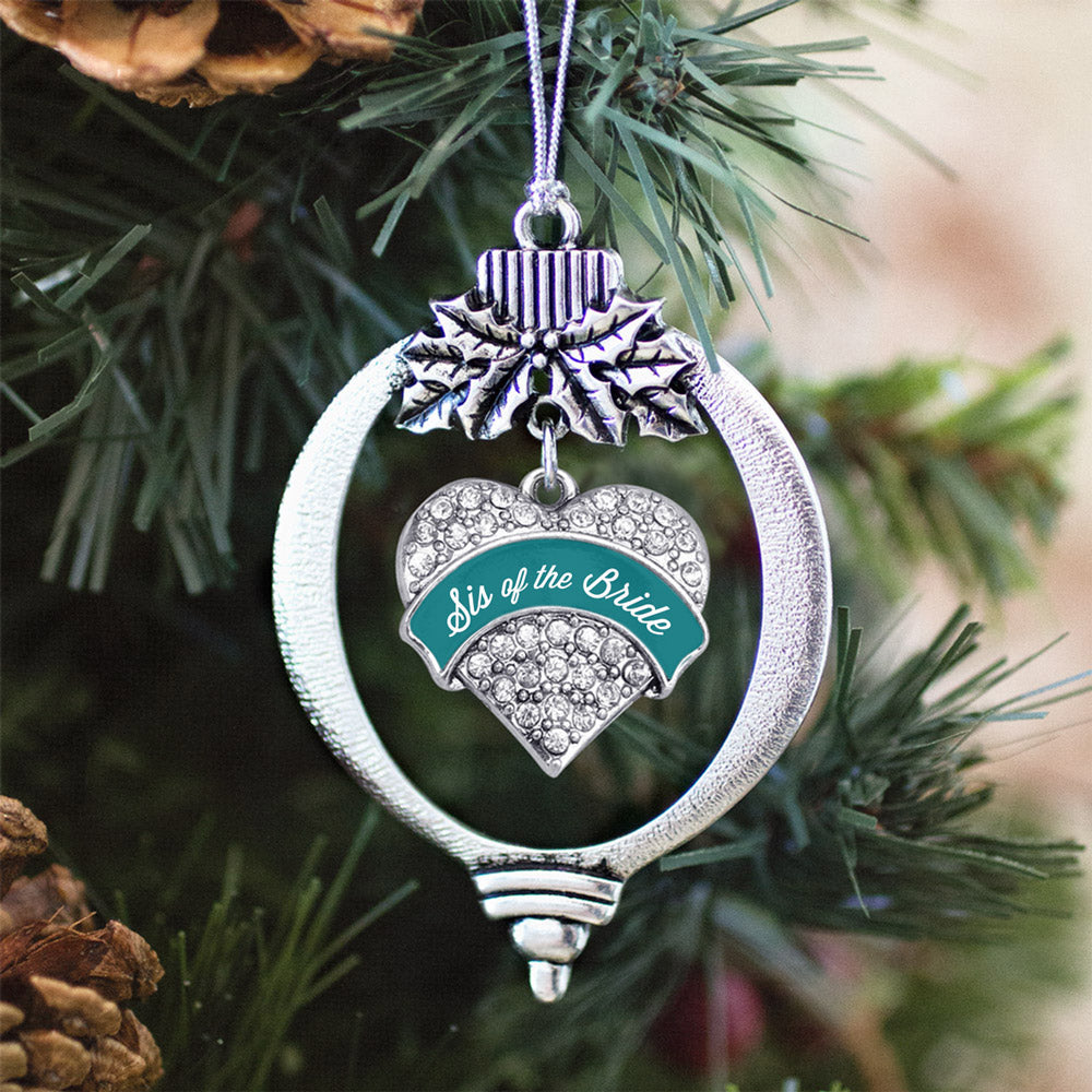Dark Teal Sis of the Bride Pave Heart Charm Christmas / Holiday Ornament