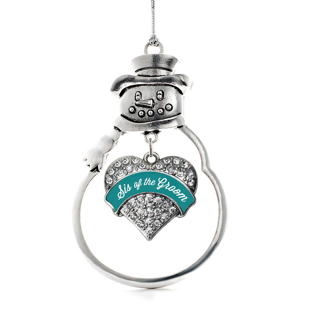 Dark Teal Sis of the Groom Pave Heart Charm Christmas / Holiday Ornament