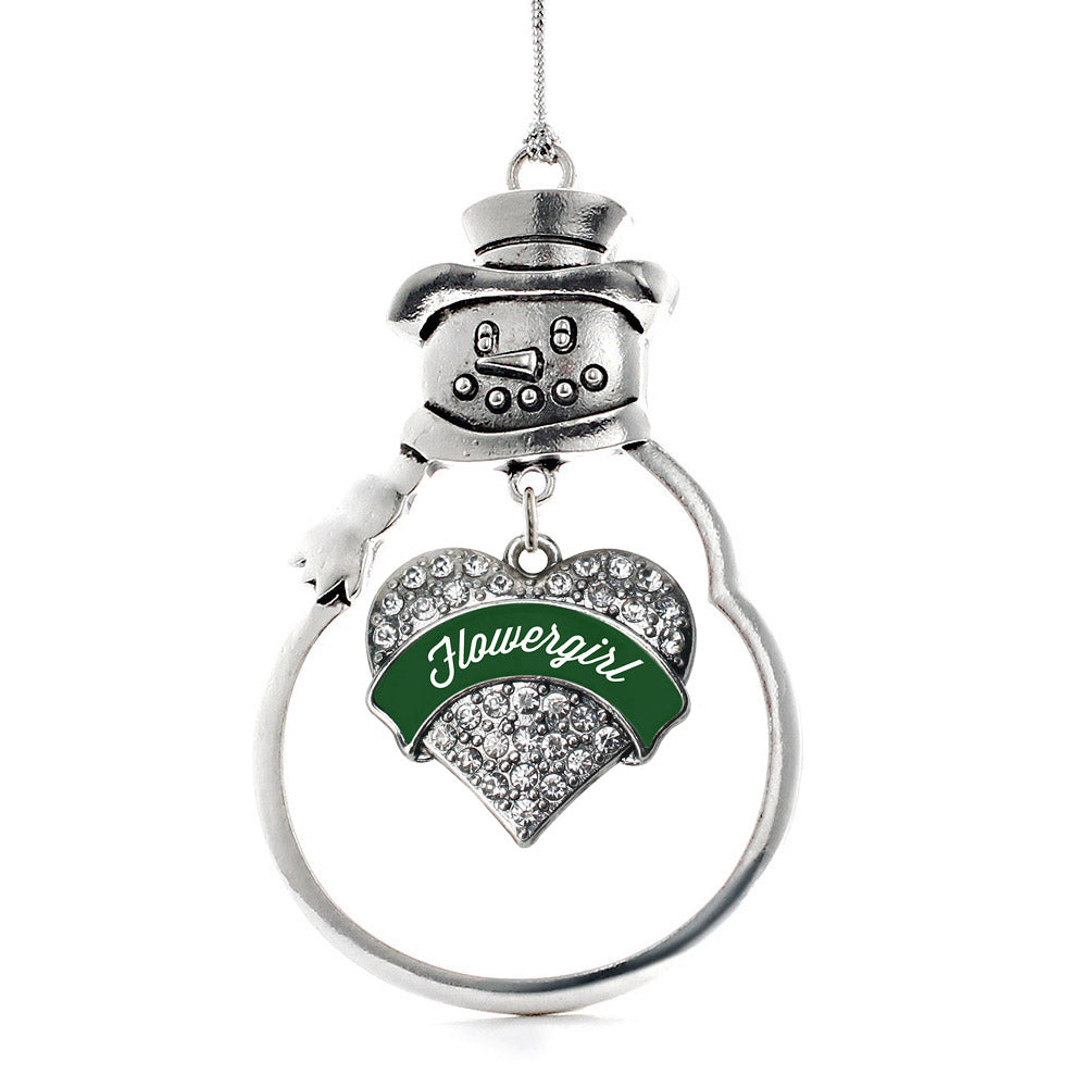 Forest Green Flower Girl Pave Heart Charm Christmas / Holiday Ornament