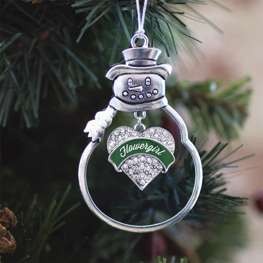 Forest Green Flower Girl Pave Heart Charm Christmas / Holiday Ornament