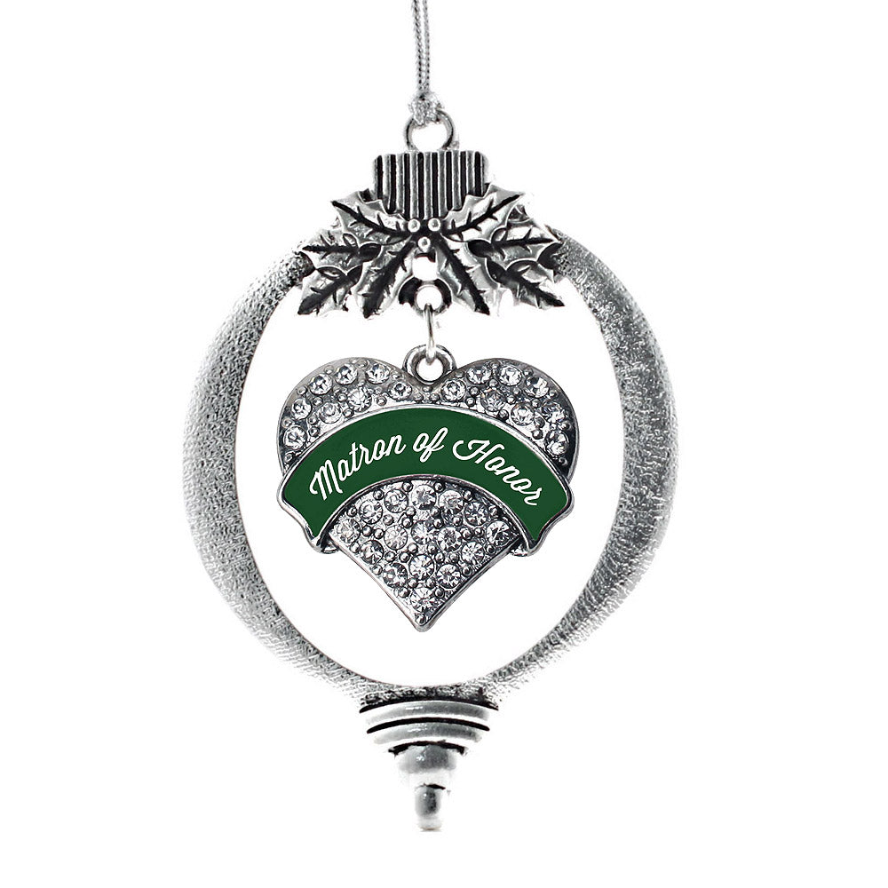 Forest Green Matron of Honor Pave Heart Charm Christmas / Holiday Ornament