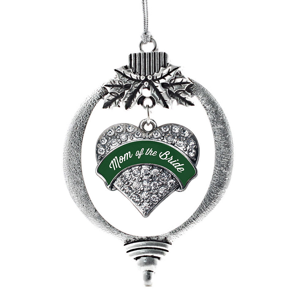 Forest Green Mom of Bride Pave Heart Charm Christmas / Holiday Ornament