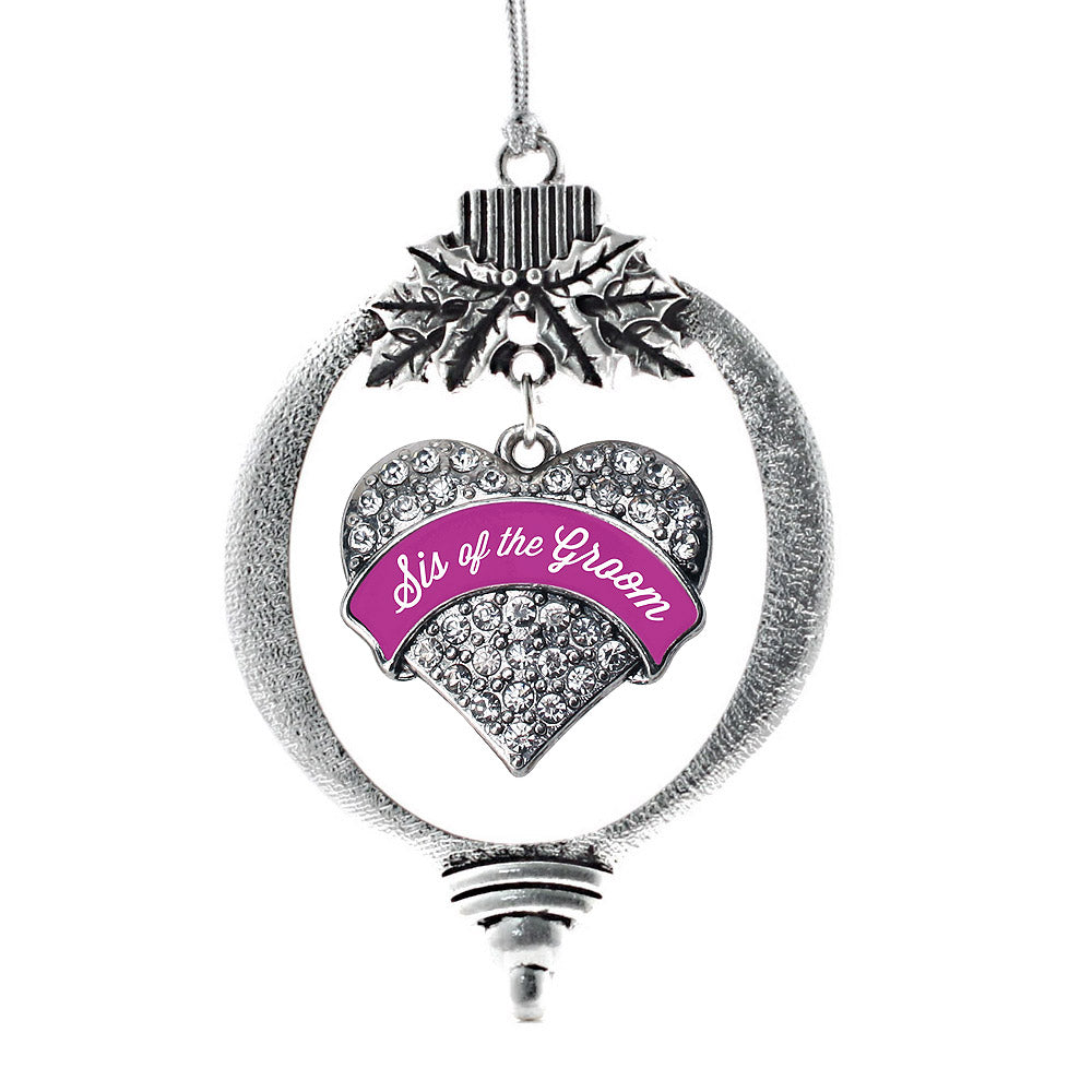 Magenta Sis of the Groom Pave Heart Charm Christmas / Holiday Ornament