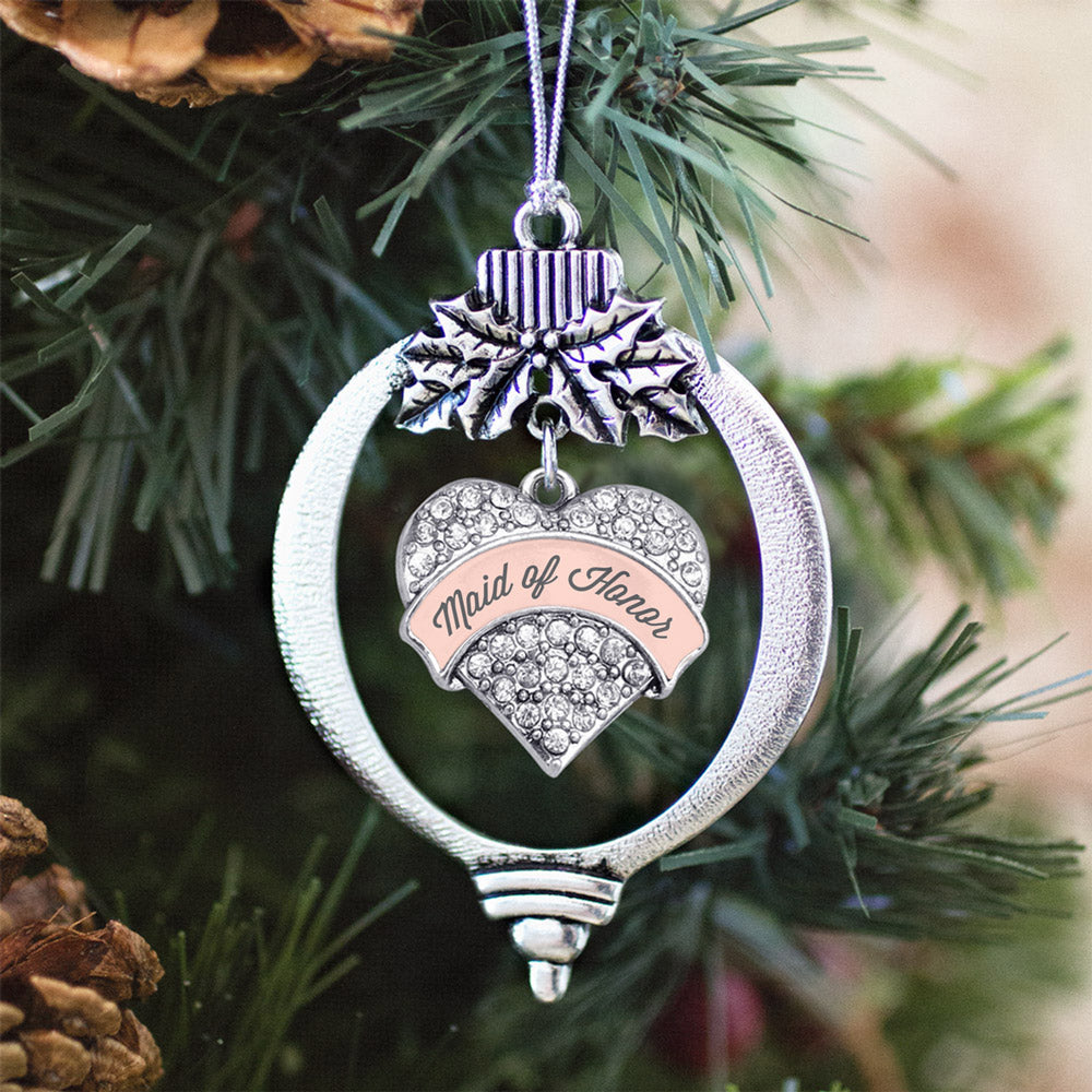 Nude Maid of Honor Pave Heart Charm Christmas / Holiday Ornament
