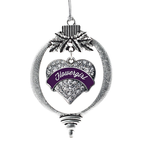 Plum Flower Girl Pave Heart Charm Christmas / Holiday Ornament