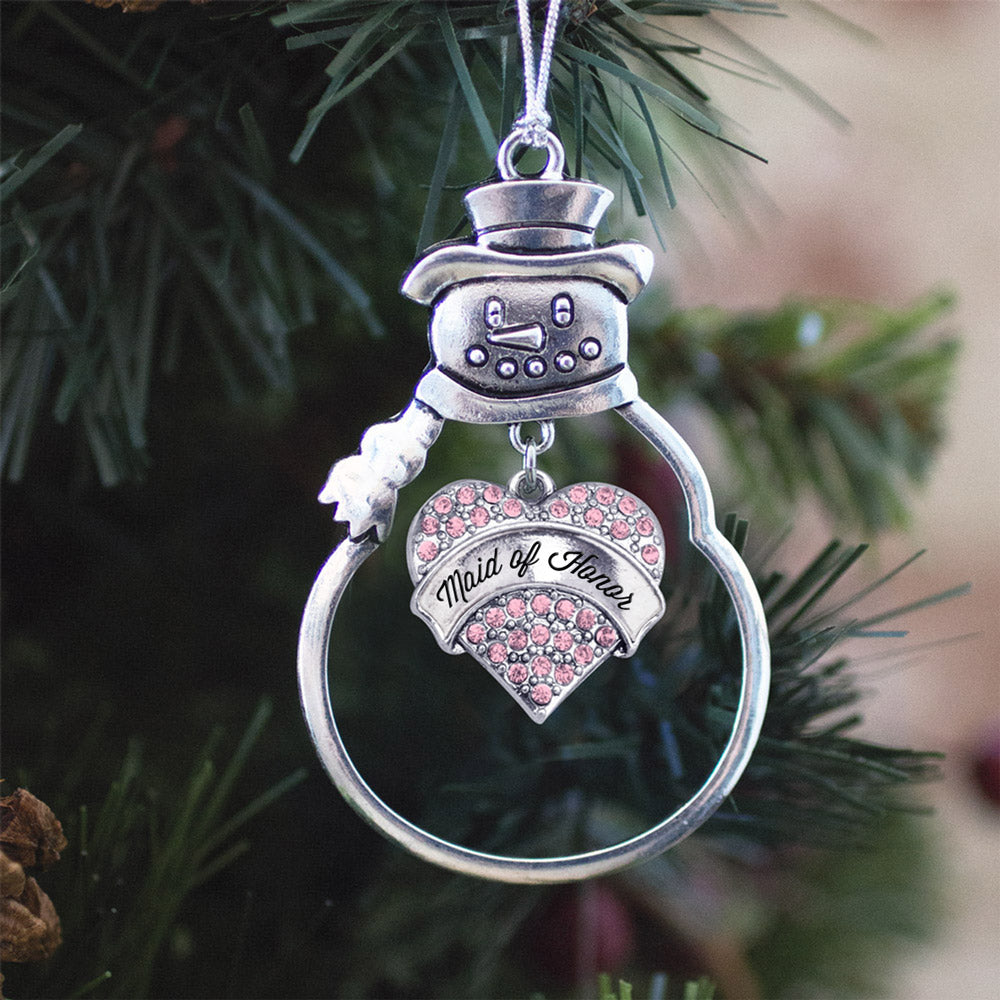 Script Pink Maid of Honor Pave Heart Charm Christmas / Holiday Ornament