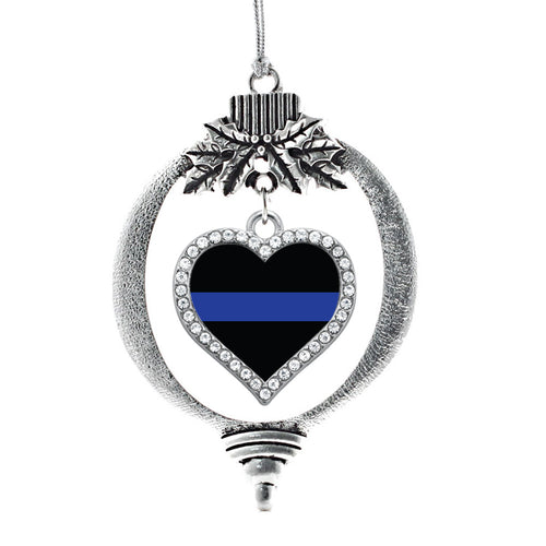 Thin Blue Line Police Support Open Heart Charm Christmas / Holiday Ornament